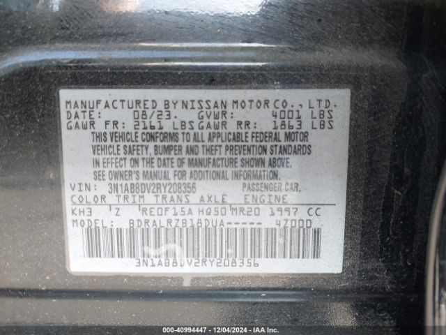 3N1AB8DV2RY208356 Nissan Sentra Sr Xtronic Cvt