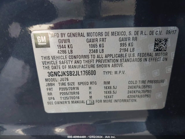 Chevrolet TRAX LS 2018 3GNCJKSB2JL176600 Image 9