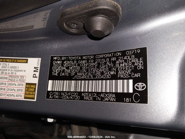 JTDS4RCE3LJ004230 Toyota COROLLA SE