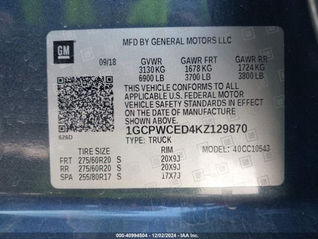 1GCPWCED4KZ129870 Chevrolet Silverado 1500 Lt