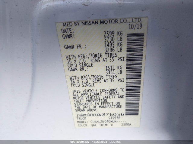 Nissan Frontier Sv 2019 1N6DD0ERXKN876056 Image 9