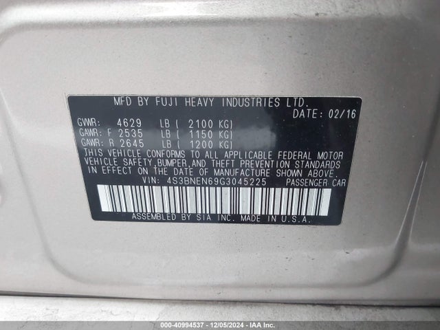 4S3BNEN69G3045225 Subaru Legacy 3.6r Limited