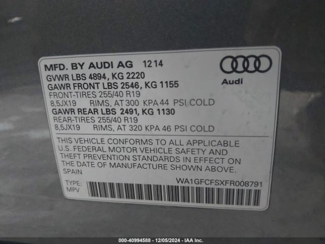 WA1GFCFSXFR008791 Audi Q3 2.0t Premium Plus