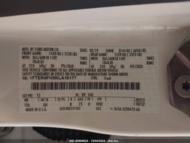 1FTER4FH5KLA16177 Ford Ranger Lariat