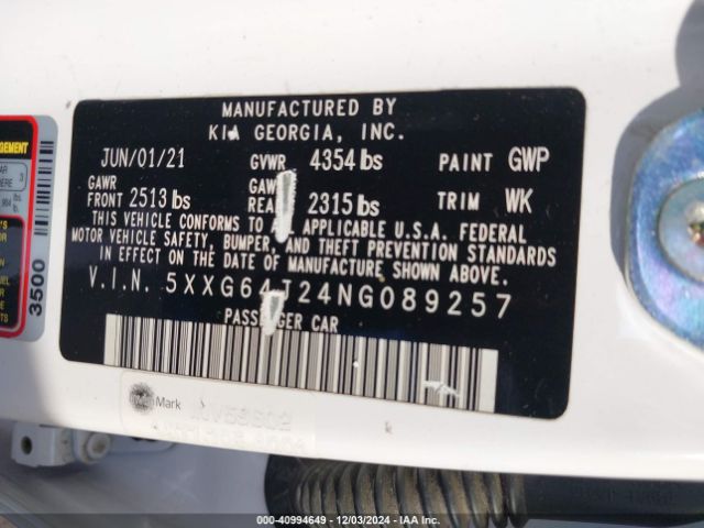 5XXG64J24NG089257 KIA K5 Gt-line