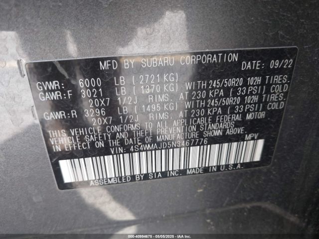 4S4WMAJD5N3467776 Subaru Ascent Onyx Edition