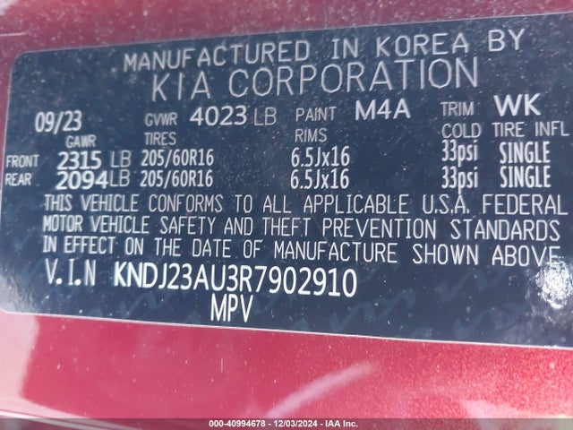 KNDJ23AU3R7902910 KIA 2024