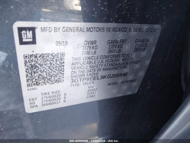 3GTP9EEL5KG206546 GMC Sierra 1500 At4