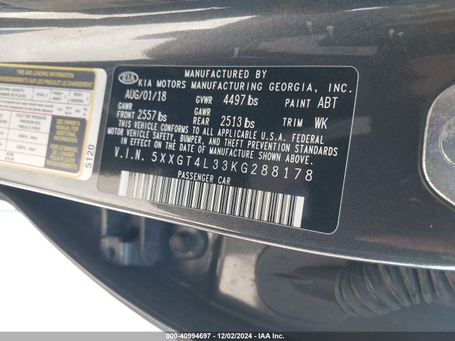 KIA Optima Lx 2019 5XXGT4L33KG288178 Image 9