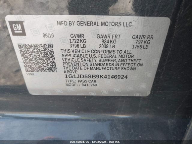 1G1JD5SB9K4146924 Chevrolet Sonic Lt Auto