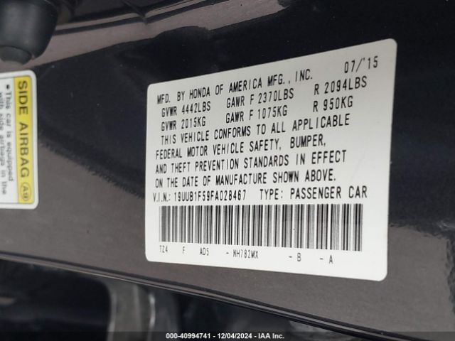 19UUB1F59FA028467 Acura TLX TECH