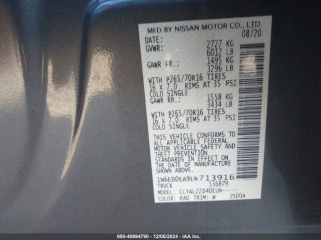 1N6ED0EA9LN713916 Nissan Frontier Sv 4x2