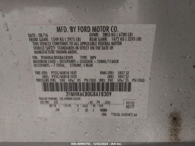 2FMHK6C80GBA18309 Ford FLEX SEL
