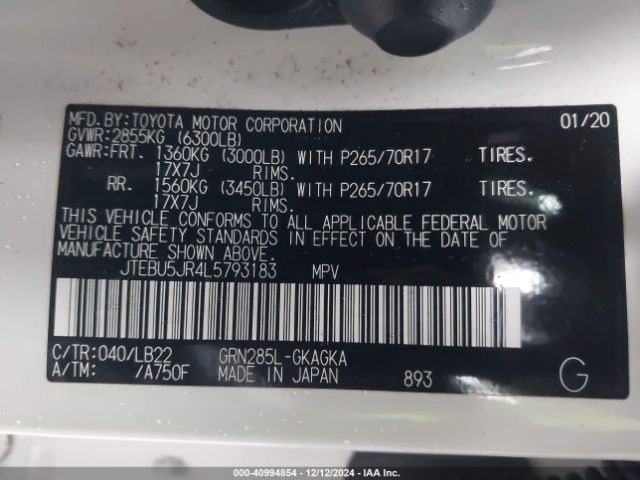 JTEBU5JR4L5793183 Toyota 4runner Sr5 Premium
