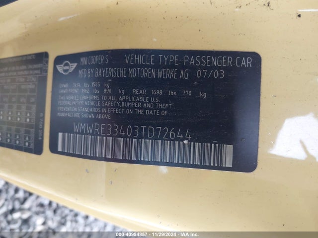 2003 MINI COOPER S WMWRE33403TD72644 Photo 8