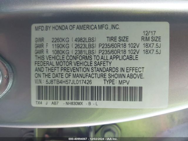 5J8TB4H57JL017426 Acura Rdx Technology   Acurawatch Plus Packages/technology Package