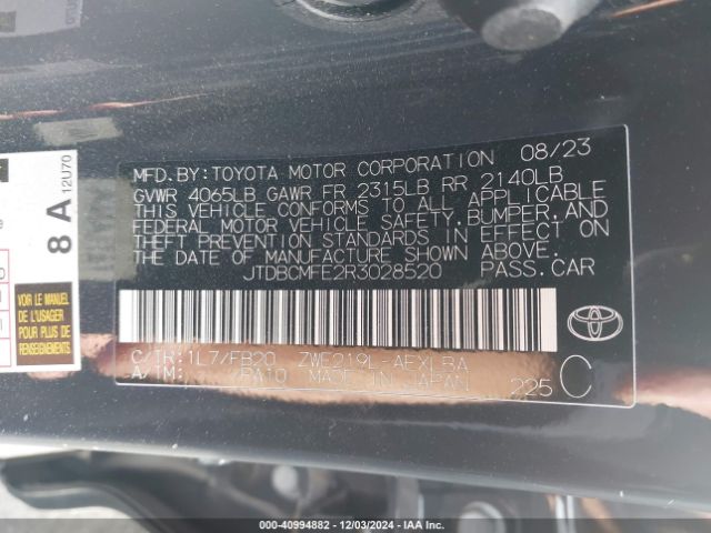 JTDBCMFE2R3028520 Toyota Corolla Hybrid Le