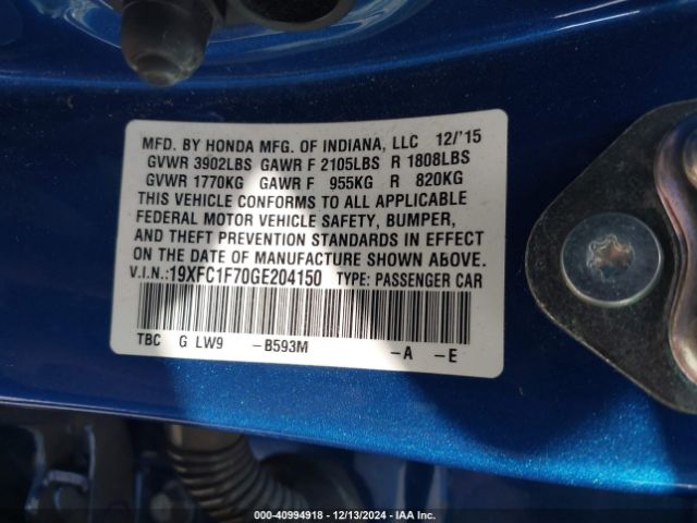 19XFC1F70GE204150 Honda Civic Ex-l