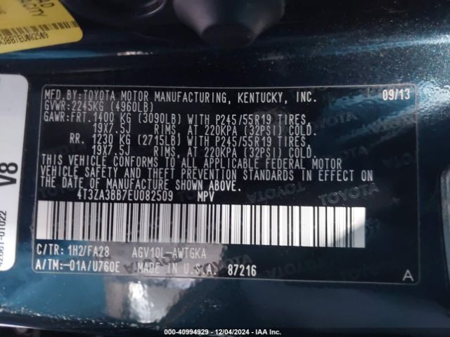 4T3ZA3BB7EU082509 Toyota VENZA LE