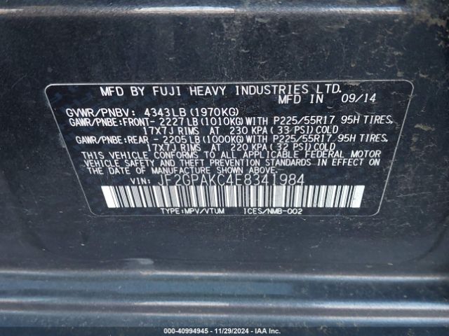 JF2GPAKC4E8341984 Subaru Xv Crosstrek 2.0i Limited