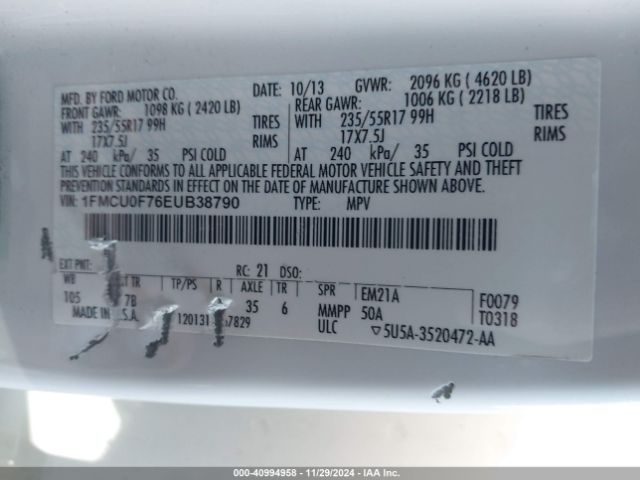 1FMCU0F76EUB38790 Ford ESCAPE S