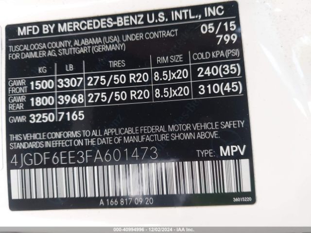 4JGDF6EE3FA601473 Mercedes-Benz Gl 450 4matic