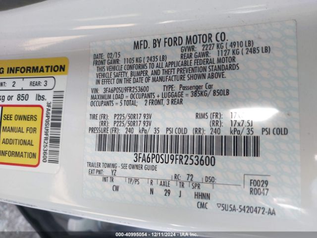 3FA6P0SU9FR253600 Ford Fusion Energi Titanium