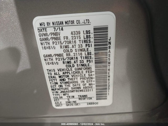 Nissan Rogue Select S 2014 JN8AS5MT6EW623311 Image 9