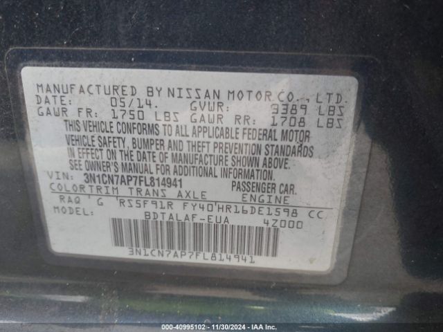 3N1CN7AP7FL814941 Nissan Versa 1.6 S