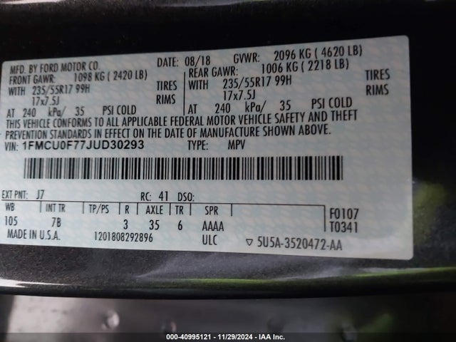 Ford ESCAPE S 2018 1FMCU0F77JUD30293 Image 9
