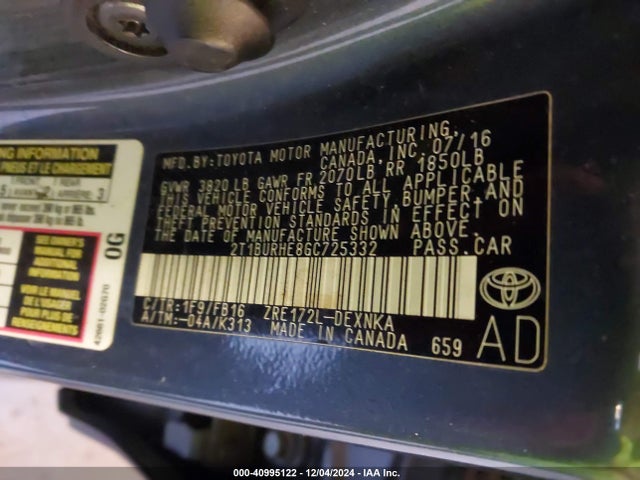 Toyota COROLLA LE 2016 2T1BURHE8GC725332 Image 9