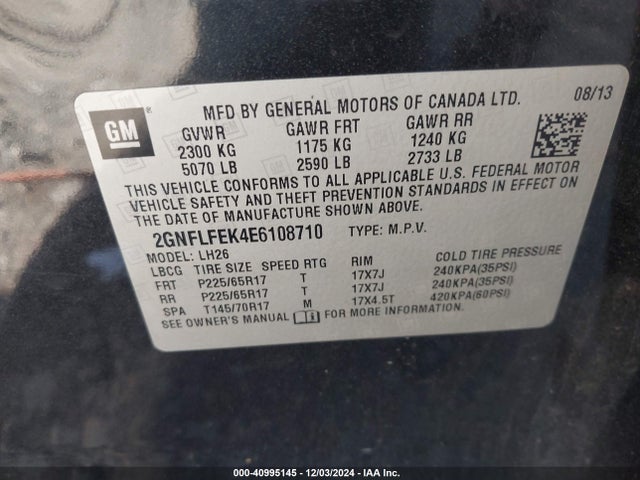 Chevrolet EQUINOX 1LT 2014 2GNFLFEK4E6108710 Image 9