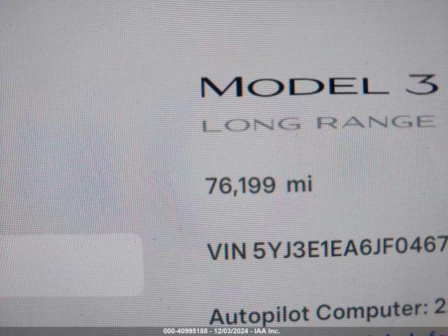 5YJ3E1EA6JF046747 Tesla Model 3 Long Range/mid Range
