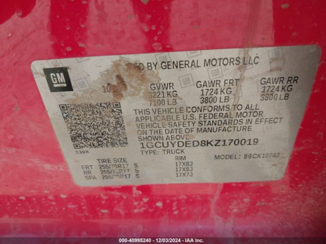 1GCUYDED8KZ170019 Chevrolet Silverado 1500 Lt