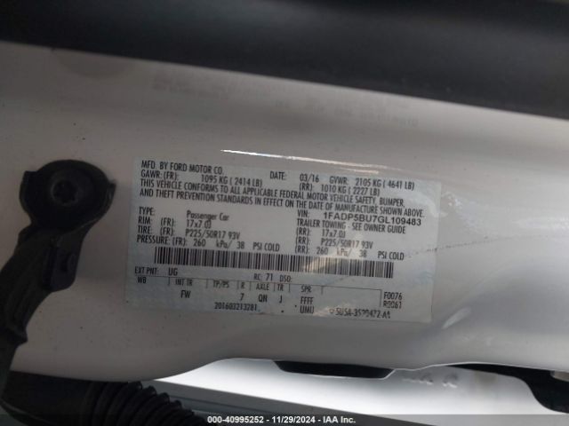 1FADP5BU7GL109483 Ford C-max Hybrid Sel