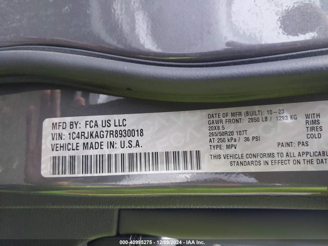1C4RJKAG7R8930018 Jeep Grand Cherokee L Altitude X 4x4