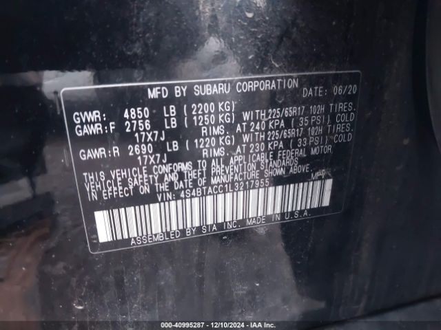 4S4BTACC1L3217955 Subaru Outback Premium