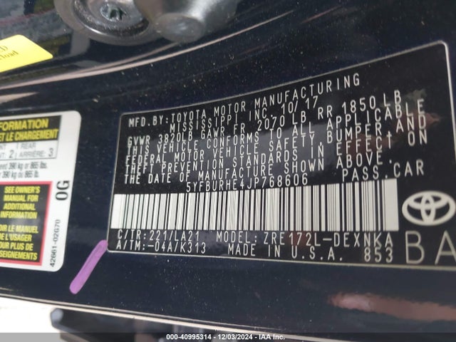 Toyota Corolla Xle 2018 5YFBURHE4JP768606 Image 9