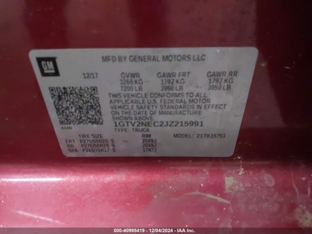 1GTV2NEC2JZ215991 GMC Sierra 1500 Slt