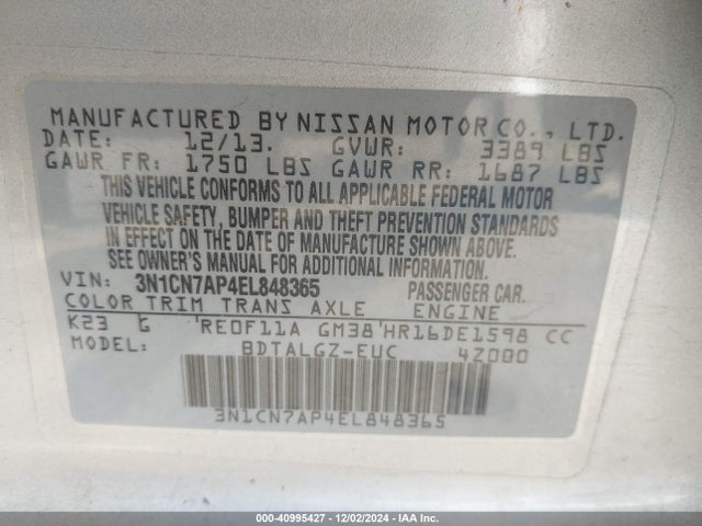 Nissan Versa 1.6 Sl 2014 3N1CN7AP4EL848365 Image 9