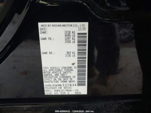 1N4BL4CW3MN337834 Nissan Altima Sr Intelligent Awd