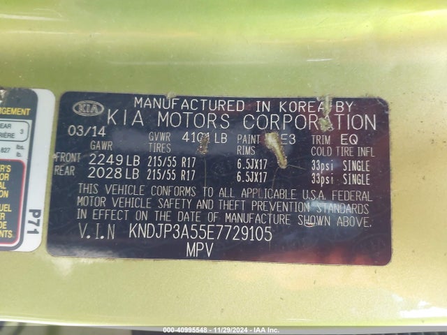 KIA SOUL + 2014 KNDJP3A55E7729105 Image 9