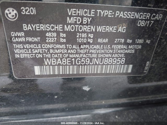 BMW 320i 2018 WBA8E1G59JNU88958 Image 9