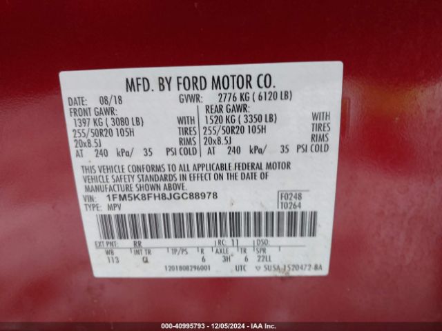 1FM5K8FH8JGC88978 Ford Explorer Limited