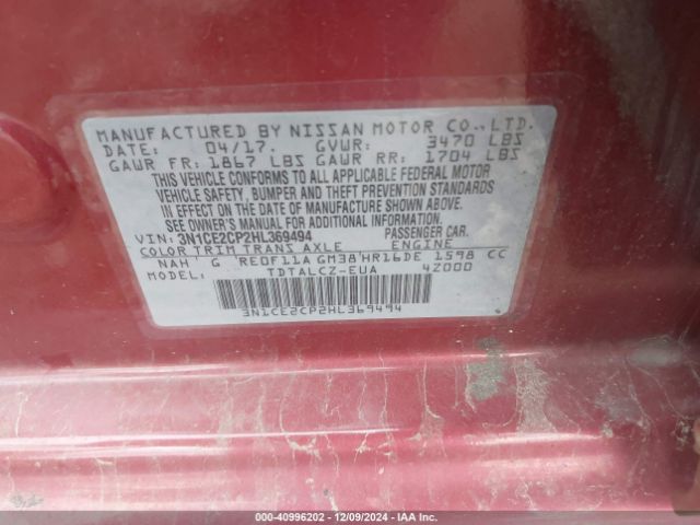 3N1CE2CP2HL369494 Nissan Versa Note S Plus