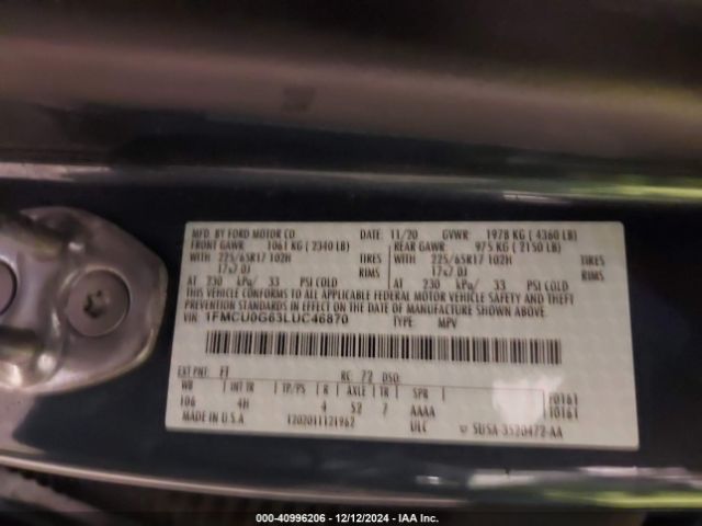 1FMCU0G63LUC46870 Ford ESCAPE SE