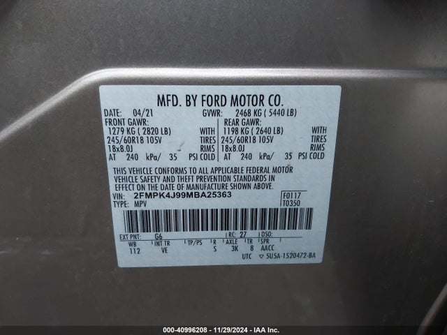Ford EDGE SEL 2021 2FMPK4J99MBA25363 Image 9