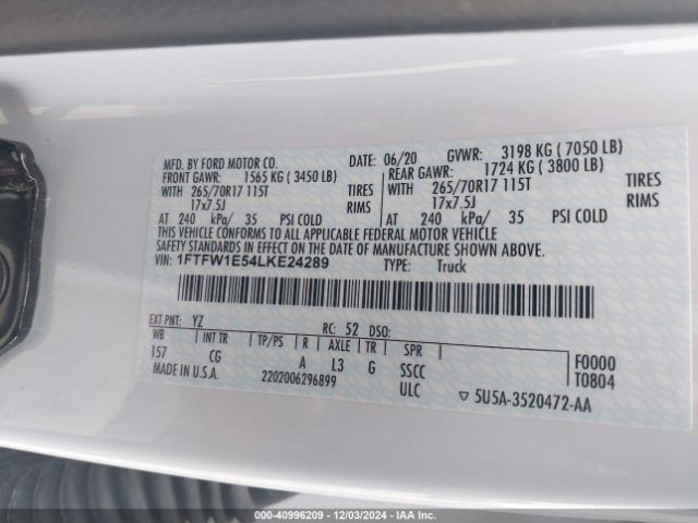 1FTFW1E54LKE24289 Ford F-150 Xl