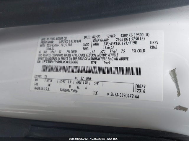 Ford Transit-350 Cargo Van 2020 1FTBW1Y89LKA52680 Image 9
