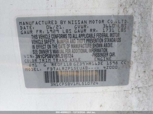 Nissan Kicks S Xtronic Cvt 2021 3N1CP5BV1ML510724 Image 9